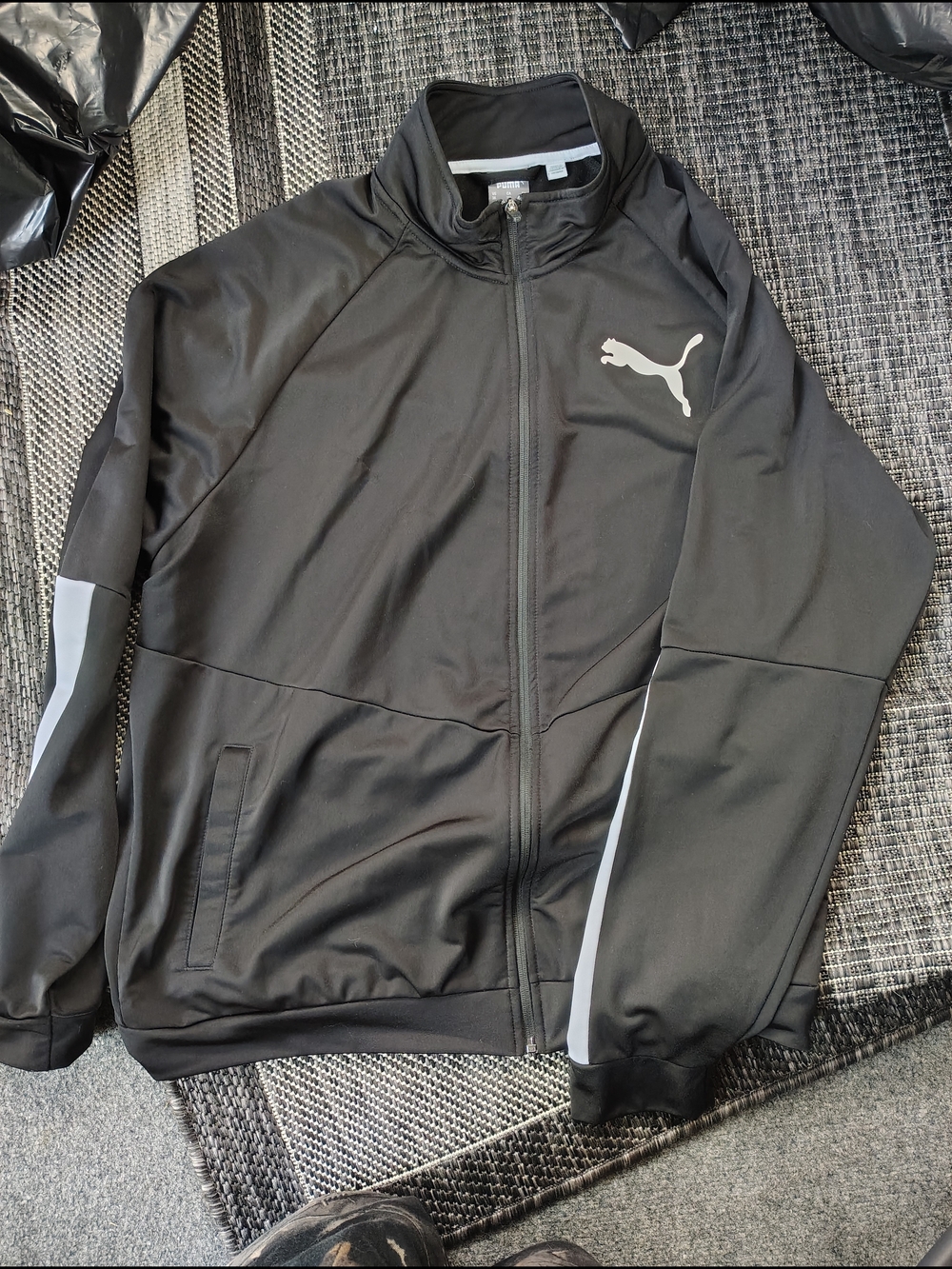 Puma Black Jacket with Gray Logo and Side Panels